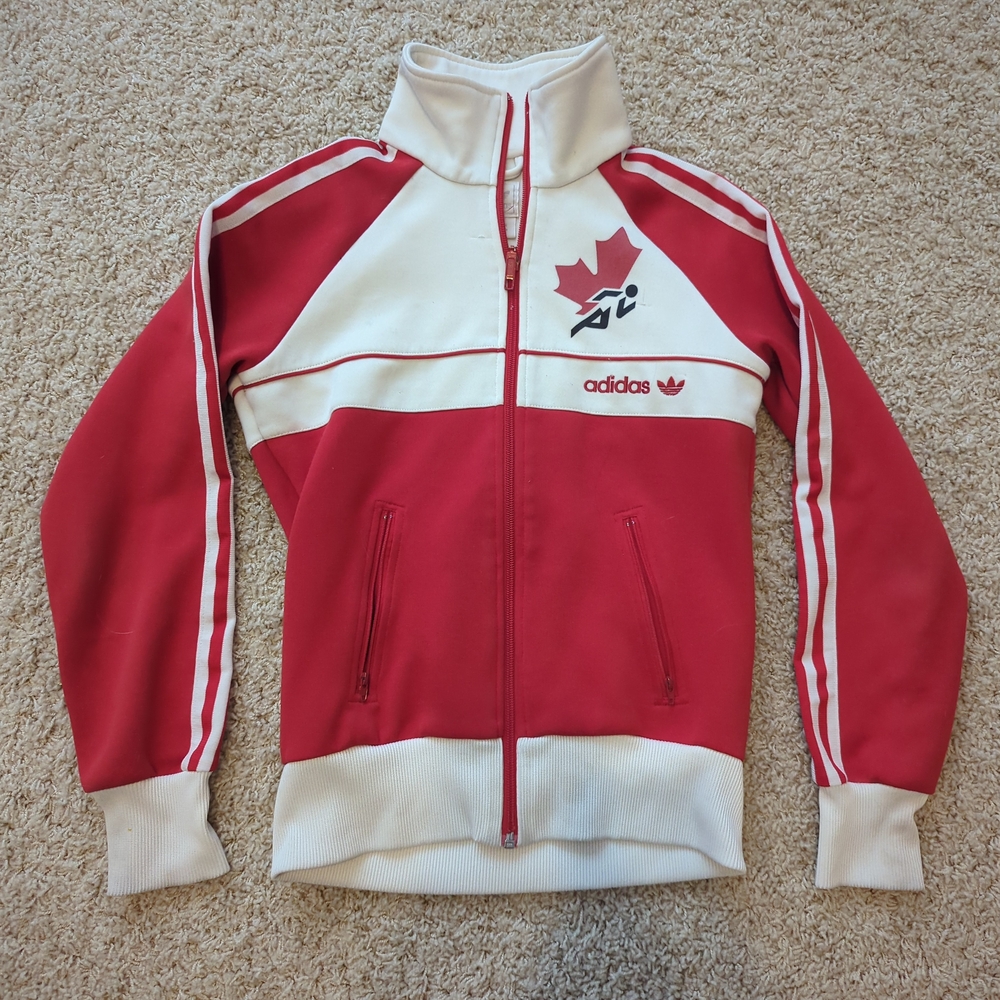 Adidas Red and White Zip-Up Jacket